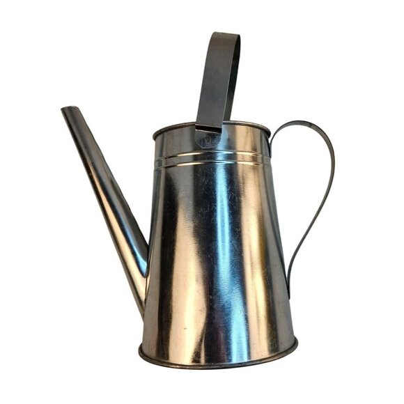 Silver Tin Watering Can With Long Spout & Movable Handle Wall Vase Country Gard - Picture 1 of 13